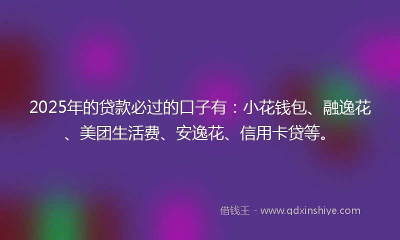 2025年的贷款必过的口子有：小花钱包、融逸花、美团生活费、安逸花、信用卡贷等。