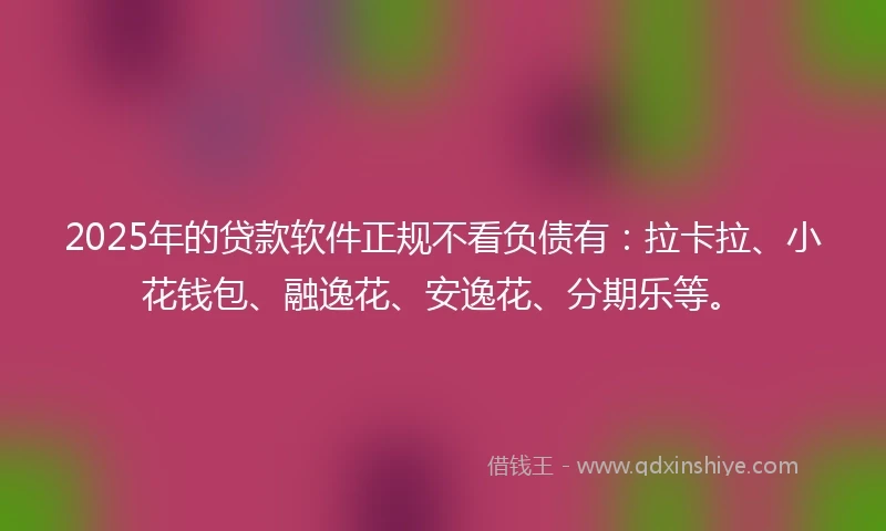2025年的贷款软件正规不看负债有：拉卡拉、小花钱包、融逸花、安逸花、分期乐等。