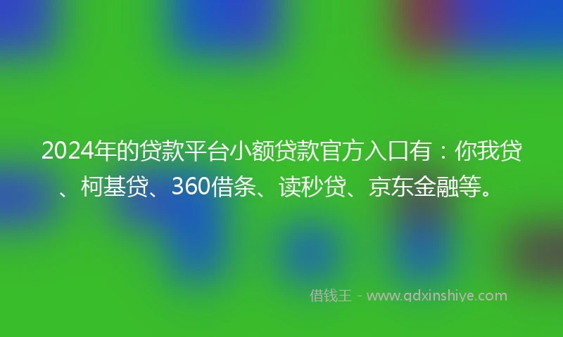 2024年的贷款平台小额贷款官方入口有：你我贷、柯基贷、360借条、读秒贷、京东金融等。