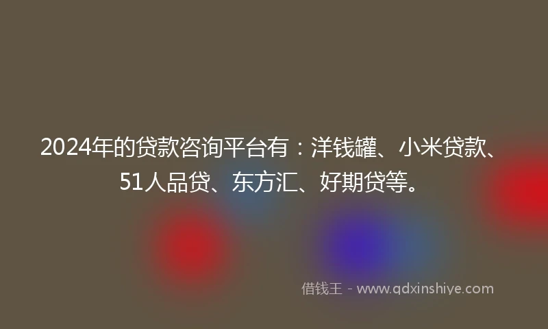 2024年的贷款咨询平台有：洋钱罐、小米贷款、51人品贷、东方汇、好期贷等。