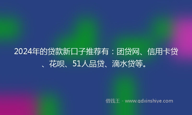 2024年的贷款新口子推荐有：团贷网、信用卡贷、花呗、51人品贷、滴水贷等。