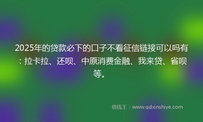 2025年的贷款必下的口子不看征信链接可以吗有：拉卡拉、还呗、中原消费金融、我来贷、省呗等。