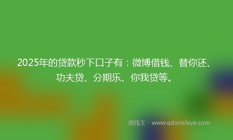 2025年的贷款秒下口子有：微博借钱、替你还、功夫贷、分期乐、你我贷等。