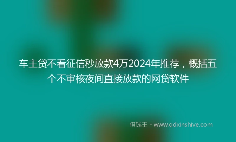 车主贷不看征信秒放款4万2024年推荐，概括五个不审核夜间直接放款的网贷软件