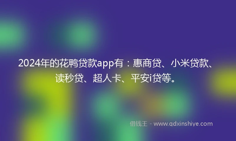 2024年的花鸭贷款app有：惠商贷、小米贷款、读秒贷、超人卡、平安i贷等。
