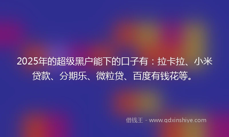 2025年的超级黑户能下的口子有：拉卡拉、小米贷款、分期乐、微粒贷、百度有钱花等。