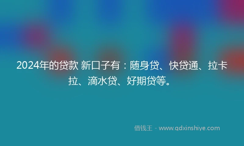 2024年的贷款 新口子有：随身贷、快贷通、拉卡拉、滴水贷、好期贷等。