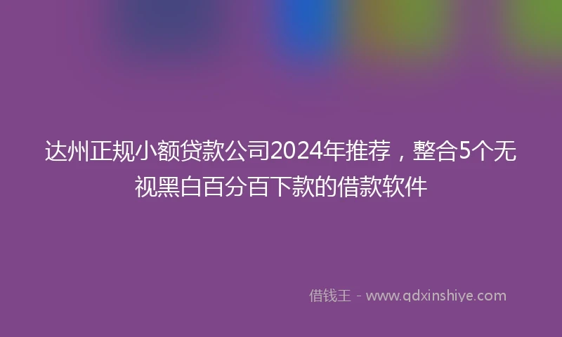 达州正规小额贷款公司2024年推荐，整合5个无视黑白百分百下款的借款软件