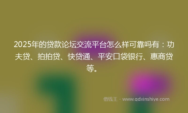 2025年的贷款论坛交流平台怎么样可靠吗有:功夫贷、拍拍贷、快贷通、平安口袋银行、惠商贷等。