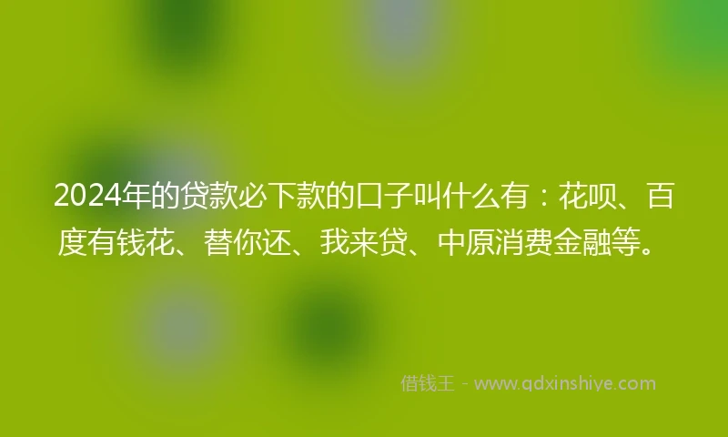 2024年的贷款必下款的口子叫什么有：花呗、百度有钱花、替你还、我来贷、中原消费金融等。