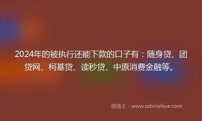 2024年的被执行还能下款的口子有：随身贷、团贷网、柯基贷、读秒贷、中原消费金融等。