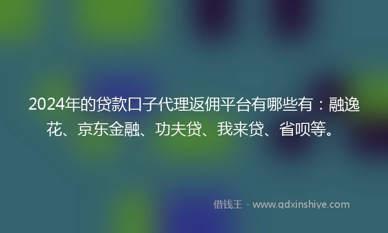 2024年的贷款口子代理返佣平台有哪些有：融逸花、京东金融、功夫贷、我来贷、省呗等。