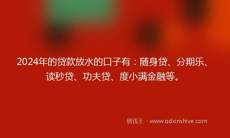 2024年的贷款放水的口子有：随身贷、分期乐、读秒贷、功夫贷、度小满金融等。