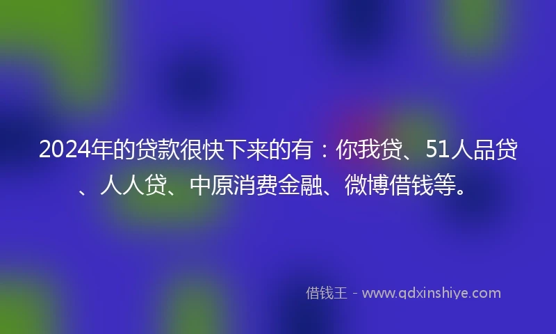 2024年的贷款很快下来的有：你我贷、51人品贷、人人贷、中原消费金融、微博借钱等。