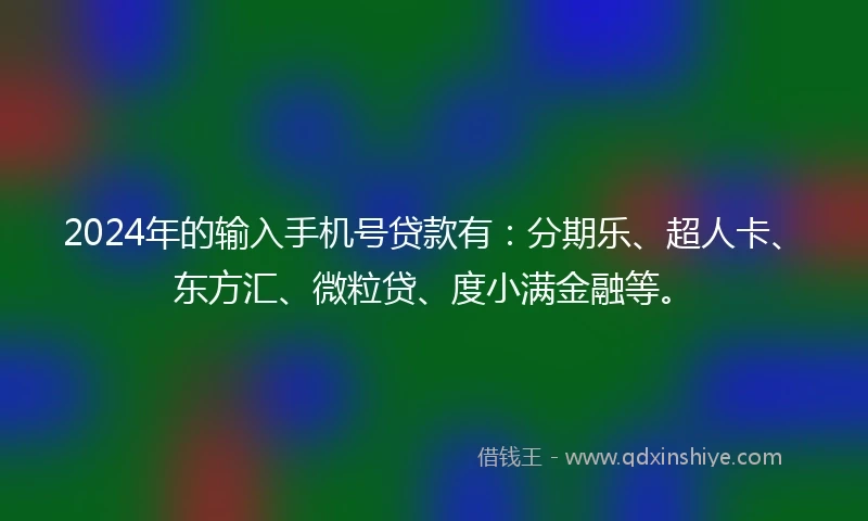 2024年的输入手机号贷款有：分期乐、超人卡、东方汇、微粒贷、度小满金融等。