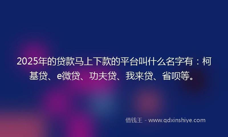 2025年的贷款马上下款的平台叫什么名字有：柯基贷、e微贷、功夫贷、我来贷、省呗等。