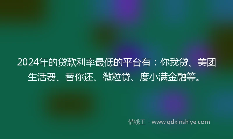 2024年的贷款利率最低的平台有：你我贷、美团生活费、替你还、微粒贷、度小满金融等。