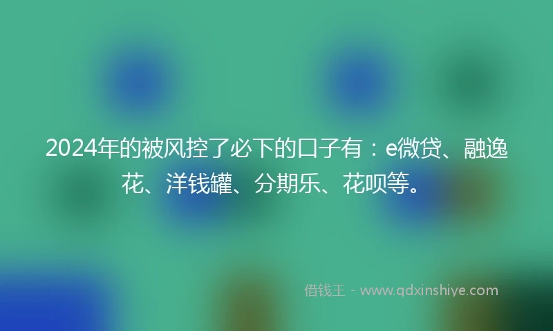 2024年的被风控了必下的口子有：e微贷、融逸花、洋钱罐、分期乐、花呗等。