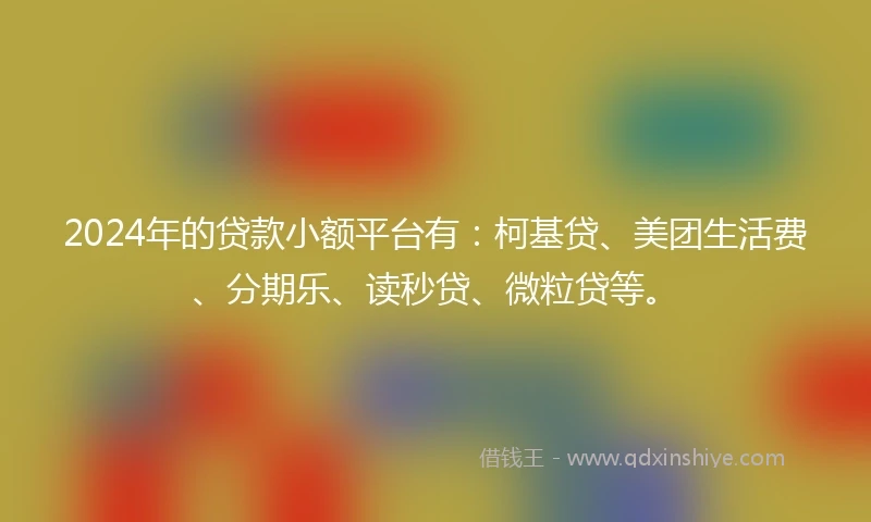 2024年的贷款小额平台有：柯基贷、美团生活费、分期乐、读秒贷、微粒贷等。