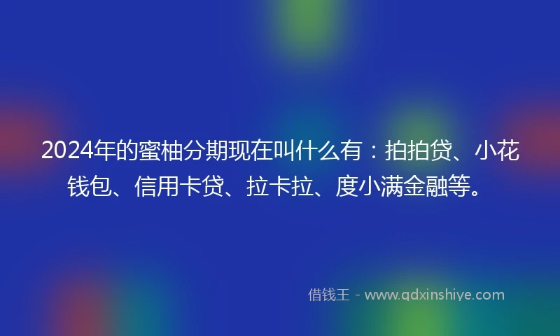 2024年的蜜柚分期现在叫什么有：拍拍贷、小花钱包、信用卡贷、拉卡拉、度小满金融等。