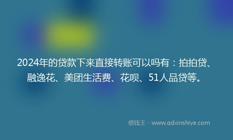 2024年的贷款下来直接转账可以吗有：拍拍贷、融逸花、美团生活费、花呗、51人品贷等。