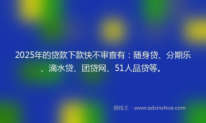 2025年的贷款下款快不审查有：随身贷、分期乐、滴水贷、团贷网、51人品贷等。