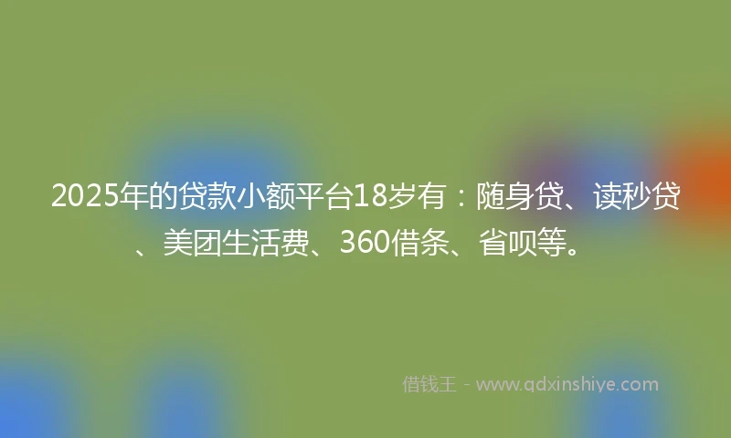 2025年的贷款小额平台18岁有:随身贷、读秒贷、美团生活费、360借条、省呗等。