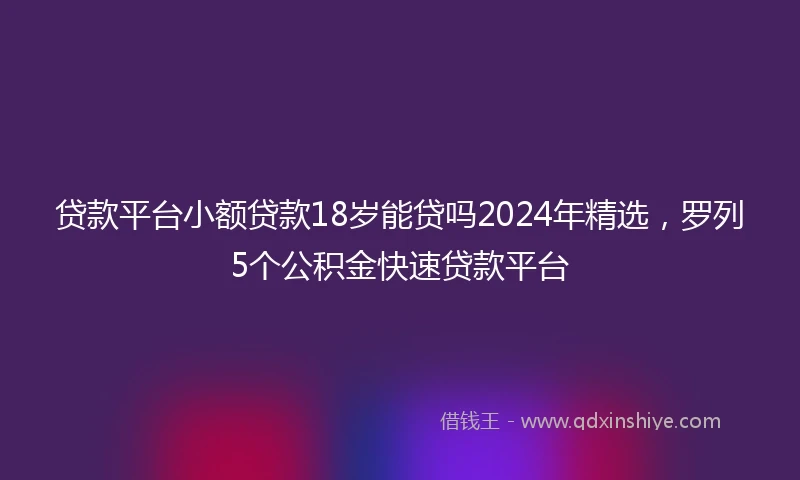 贷款平台小额贷款18岁能贷吗2024年精选，罗列5个公积金快速贷款平台