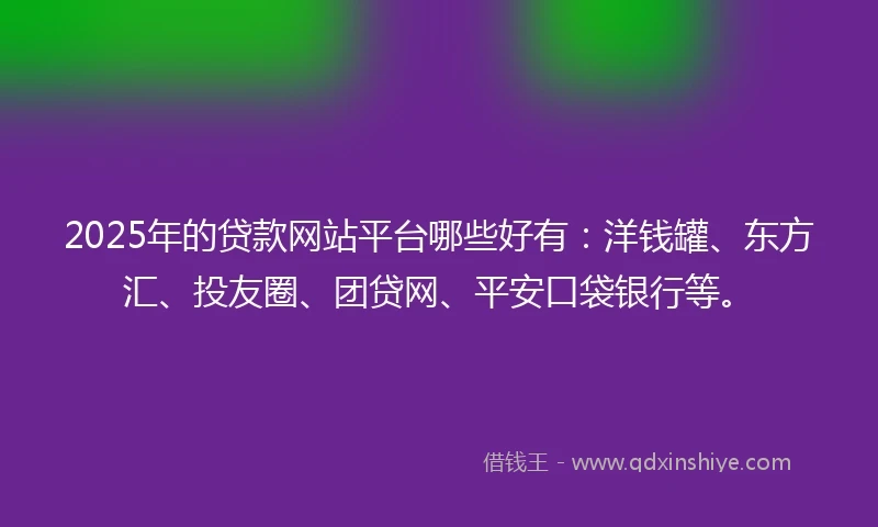 2025年的贷款网站平台哪些好有：洋钱罐、东方汇、投友圈、团贷网、平安口袋银行等。