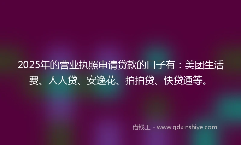2025年的营业执照申请贷款的口子有：美团生活费、人人贷、安逸花、拍拍贷、快贷通等。