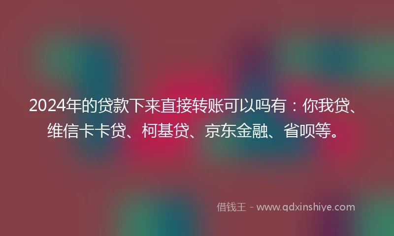 2024年的贷款下来直接转账可以吗有：你我贷、维信卡卡贷、柯基贷、京东金融、省呗等。