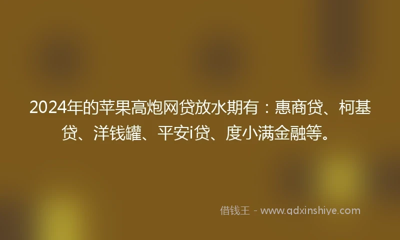 2024年的苹果高炮网贷放水期有：惠商贷、柯基贷、洋钱罐、平安i贷、度小满金融等。