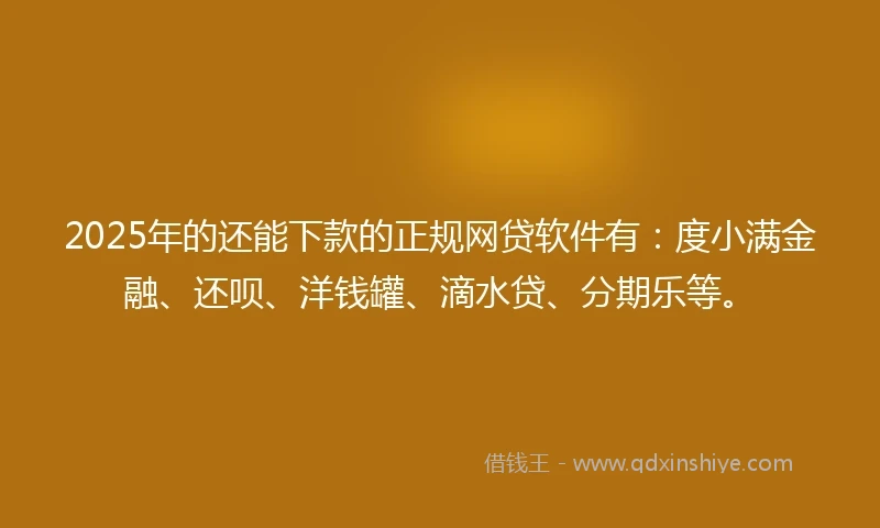 2025年的还能下款的正规网贷软件有：度小满金融、还呗、洋钱罐、滴水贷、分期乐等。