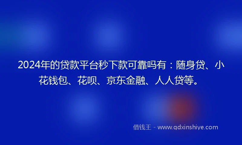 2024年的贷款平台秒下款可靠吗有：随身贷、小花钱包、花呗、京东金融、人人贷等。