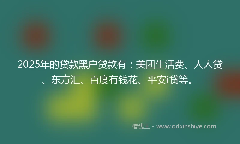2025年的贷款黑户贷款有：美团生活费、人人贷、东方汇、百度有钱花、平安i贷等。