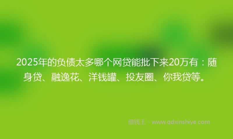 2025年的负债太多哪个网贷能批下来20万有:随身贷、融逸花、洋钱罐、投友圈、你我贷等。