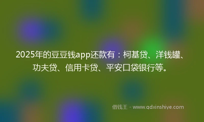 2025年的豆豆钱app还款有：柯基贷、洋钱罐、功夫贷、信用卡贷、平安口袋银行等。