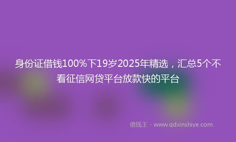 身份证借钱100%下19岁2025年精选，汇总5个不看征信网贷平台放款快的平台