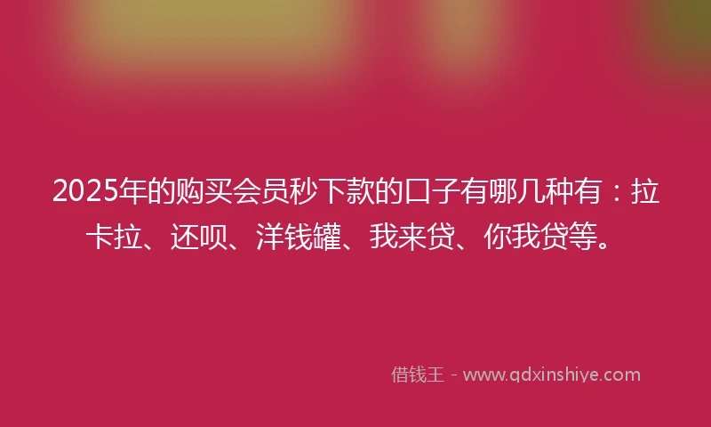 2025年的购买会员秒下款的口子有哪几种有：拉卡拉、还呗、洋钱罐、我来贷、你我贷等。