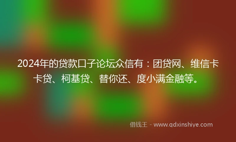 2024年的贷款口子论坛众信有：团贷网、维信卡卡贷、柯基贷、替你还、度小满金融等。