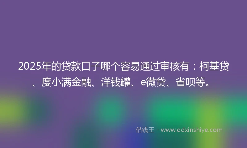 2025年的贷款口子哪个容易通过审核有：柯基贷、度小满金融、洋钱罐、e微贷、省呗等。