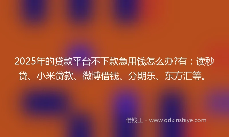 2025年的贷款平台不下款急用钱怎么办?有:读秒贷、小米贷款、微博借钱、分期乐、东方汇等。
