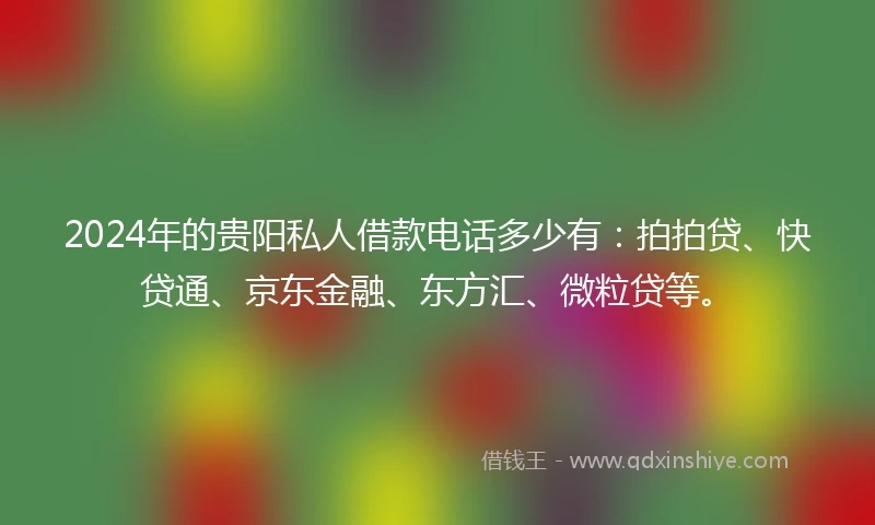 2024年的贵阳私人借款电话多少有：拍拍贷、快贷通、京东金融、东方汇、微粒贷等。