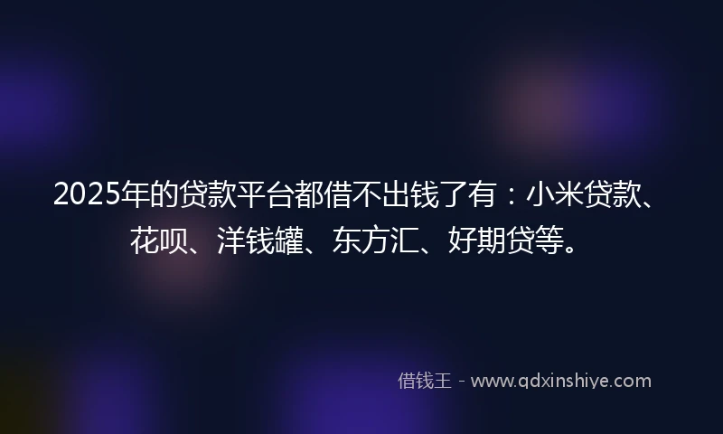 2025年的贷款平台都借不出钱了有：小米贷款、花呗、洋钱罐、东方汇、好期贷等。
