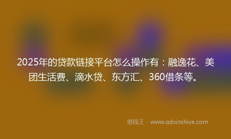 2025年的贷款链接平台怎么操作有：融逸花、美团生活费、滴水贷、东方汇、360借条等。