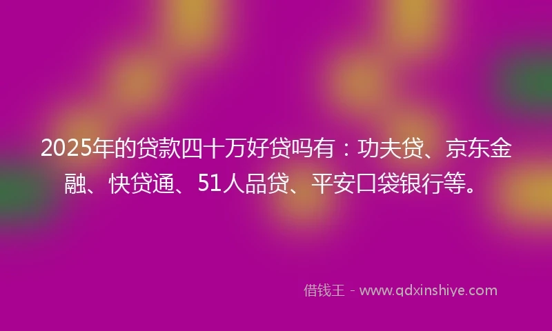 2025年的贷款四十万好贷吗有：功夫贷、京东金融、快贷通、51人品贷、平安口袋银行等。