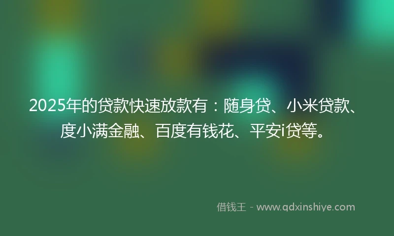 2025年的贷款快速放款有：随身贷、小米贷款、度小满金融、百度有钱花、平安i贷等。