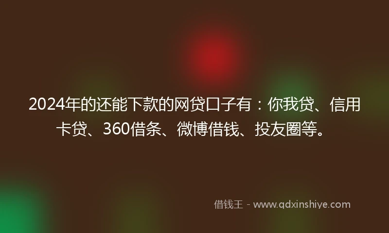 2024年的还能下款的网贷口子有：你我贷、信用卡贷、360借条、微博借钱、投友圈等。