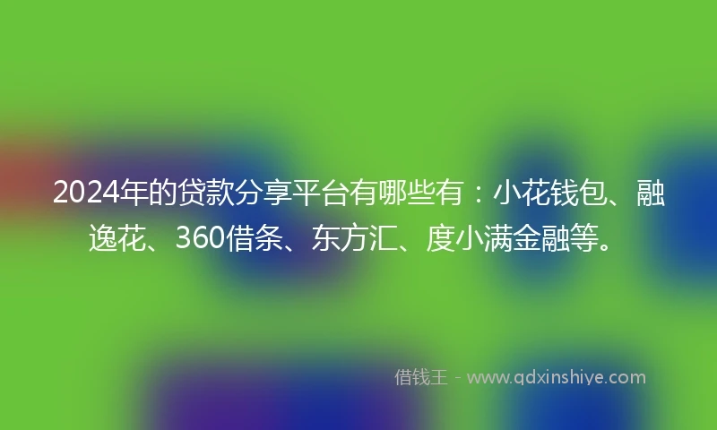 2024年的贷款分享平台有哪些有：小花钱包、融逸花、360借条、东方汇、度小满金融等。