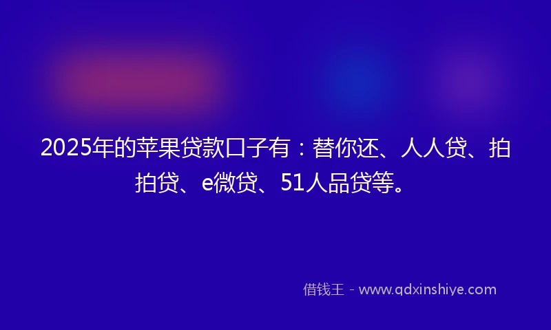 2025年的苹果贷款口子有：替你还、人人贷、拍拍贷、e微贷、51人品贷等。